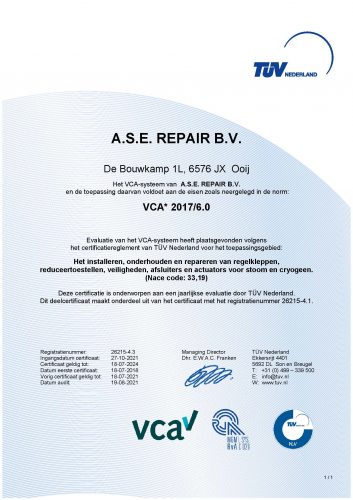 A.S.E. Repair BV - ISO 9001:2015 Certificaat